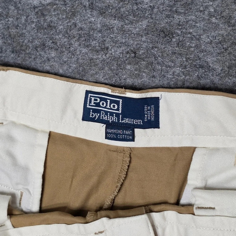VTG Polo Ralph Lauren Mens Hammond Pant Cotton Tan 35x32 Pleated Chino Trousers‎